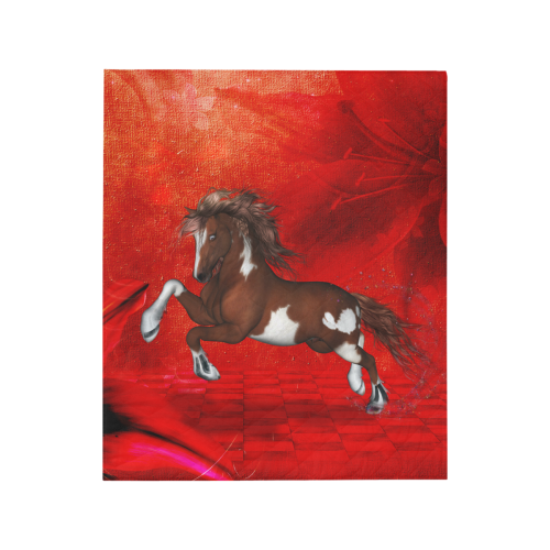 Wild horse on red background Quilt 50"x60"