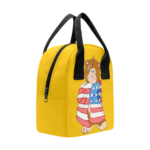Patriotic Flag Bear Yellow Zipper Lunch Bag (Model 1689)