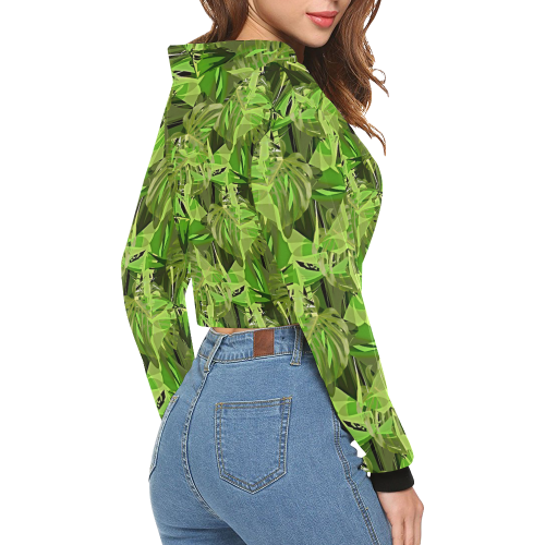 Tropical Jungle Leaves Camouflage All Over Print Crop Hoodie for Women (Model H22)