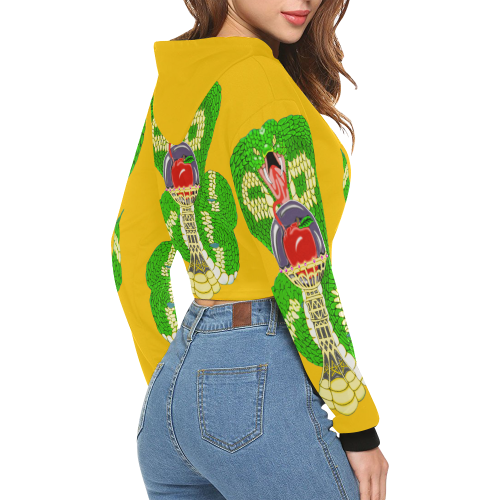 Good And Evil Yellow All Over Print Crop Hoodie for Women (Model H22)
