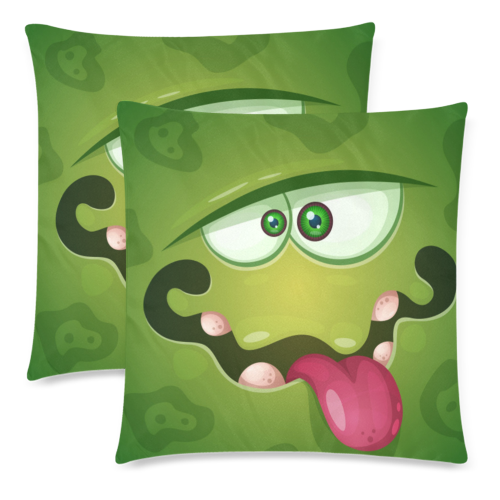 Crazy Green Monster Face Custom Zippered Pillow Cases 18"x 18" (Twin Sides) (Set of 2)