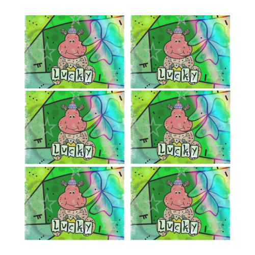 Lucky Hippo by Nico Bielow Placemat 14’’ x 19’’ (Set of 6)
