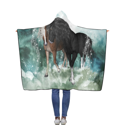 The wonderful couple horses Flannel Hooded Blanket 50''x60''