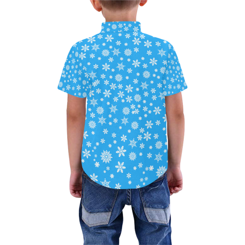 Christmas White Snowflakes on Light Blue Boys' All Over Print Short Sleeve Shirt (Model T59)