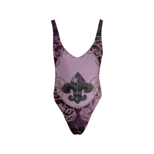 Flowers in soft violet colors Sexy Low Back One-Piece Swimsuit (Model S09)