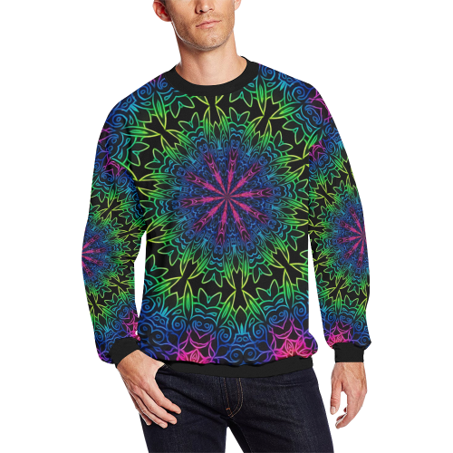 Rainbow Scratch Art Mandala Kaleidoscope Abstract Men's Oversized Fleece Crew Sweatshirt (Model H18)