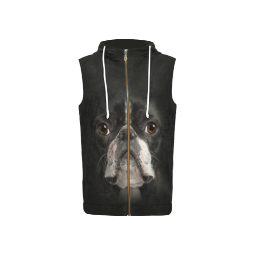 Boston Terrier III All Over Print Sleeveless Zip Up Hoodie for Women (Model H16)