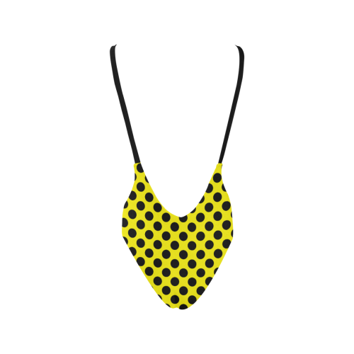 Black Polka Dots on Yellow Sexy Low Back One-Piece Swimsuit (Model S09)