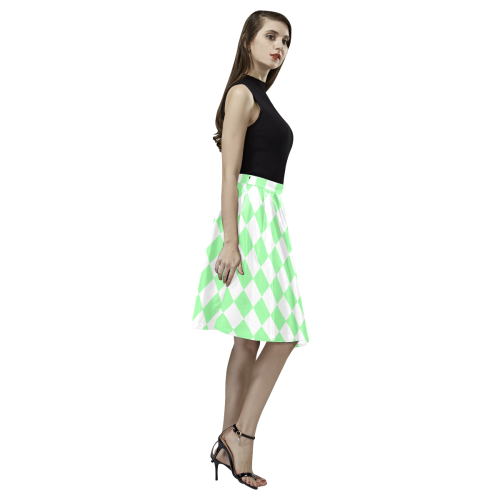 Green and White Checkerboard Melete Pleated Midi Skirt (Model D15)