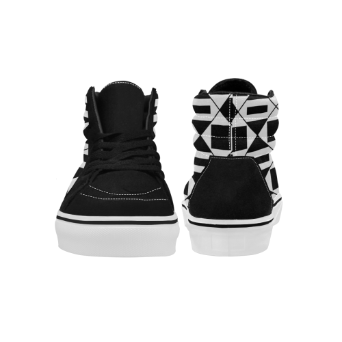 Abstract geometric pattern - black and white. Women's High Top Skateboarding Shoes/Large (Model E001-1)