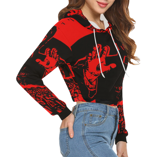Chairman Mao receiving the Red Guards 2A All Over Print Crop Hoodie for Women (Model H22)