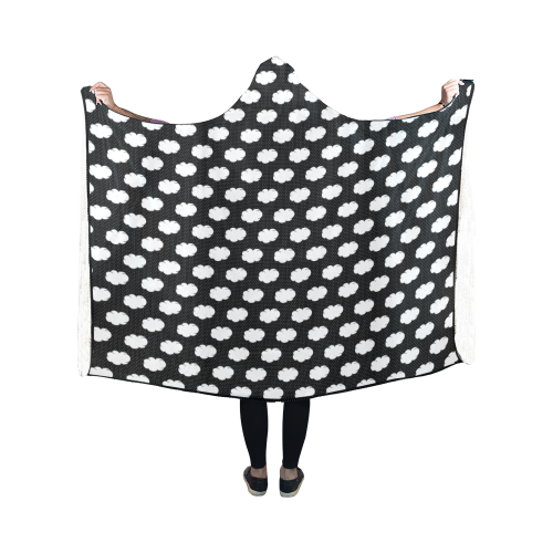 Clouds with Polka Dots on Black Hooded Blanket 50''x40''
