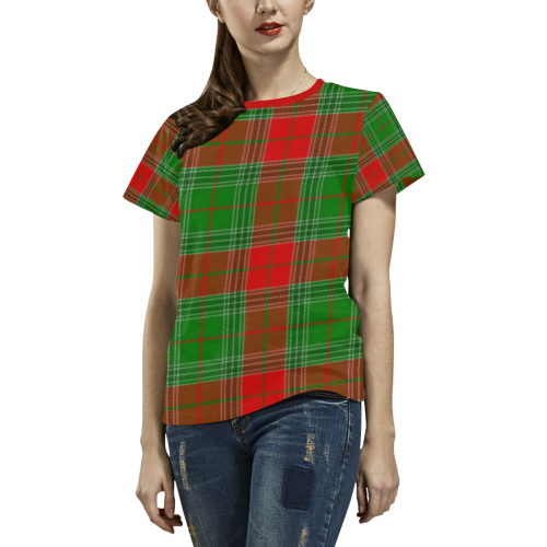 Christmas Plaid Red All Over Print T-shirt for Women/Large Size (USA Size) (Model T40)