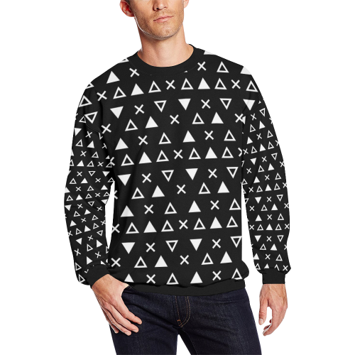 Geo Line Triangle Men's Oversized Fleece Crew Sweatshirt/Large Size(Model H18)