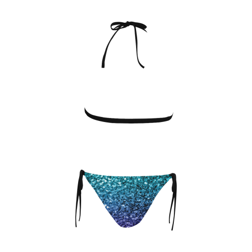 Beautiful Aqua blue Ombre glitter sparkles Buckle Front Halter Bikini Swimsuit (Model S08)
