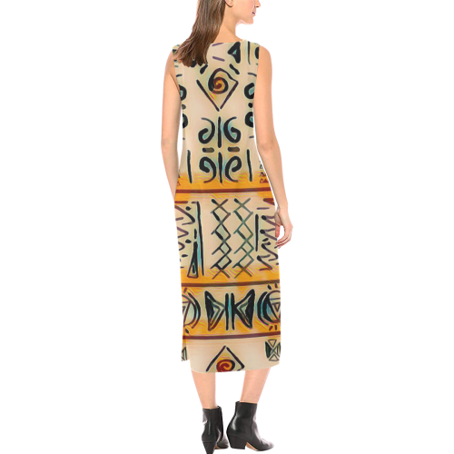 Egyptian Markings5 Phaedra Sleeveless Open Fork Long Dress (Model D08)