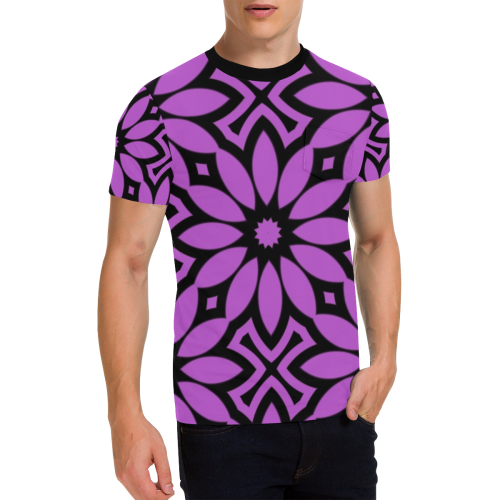 Purple/Black Flowery Pattern Men's All Over Print T-Shirt with Chest Pocket (Model T56)