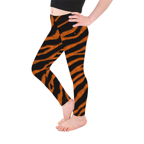 Ripped SpaceTime Stripes - Orange Kid's Ankle Length Leggings (Model L06)