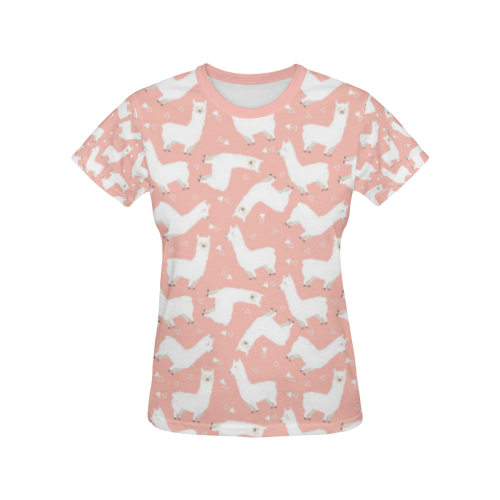 Pink Llama Pattern All Over Print T-shirt for Women/Large Size (USA Size) (Model T40)