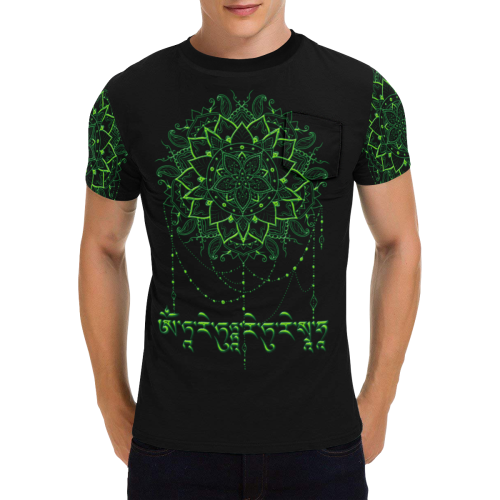 Mandala with Green Tara Mantra Men's All Over Print T-Shirt with Chest Pocket (Model T56)