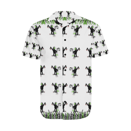 Floral Monkey with hairstyle Men's Short Sleeve Shirt with Lapel Collar (Model T54)
