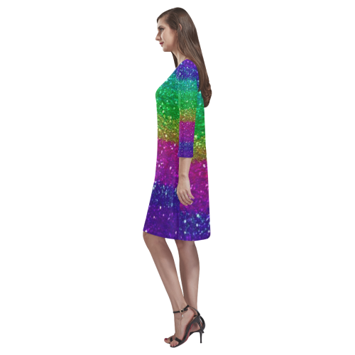 Rainbow Glitter Rhea Loose Round Neck Dress(Model D22)