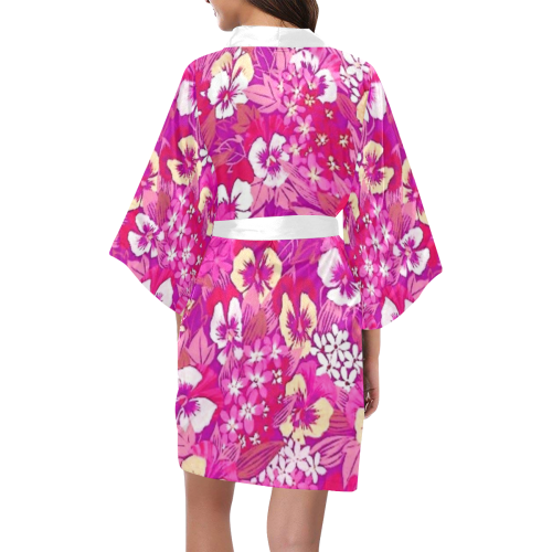 Vintage Floral Pink Pansy Kimono Robe