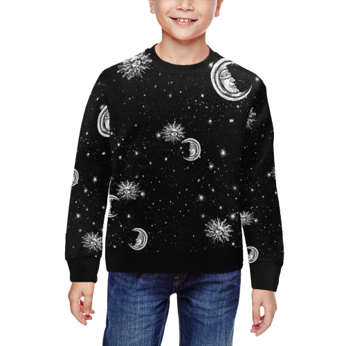 Mystic Stars, Moon and Sun All Over Print Crewneck Sweatshirt for Kids (Model H29)