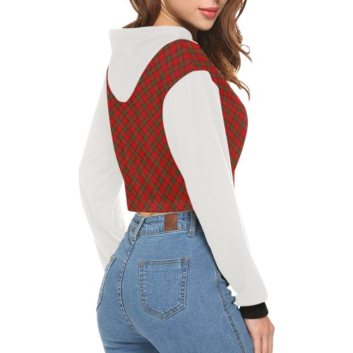 Red Tartan Plaid Pattern Vest Style White All Over Print Crop Hoodie for Women (Model H22)