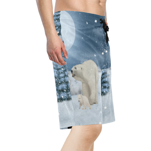 Polar bear mum with polar bear cub Men's All Over Print Board Shorts (Model L16)