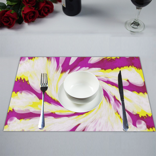 Pink Yellow Tie Dye Swirl Abstract Placemat 14’’ x 19’’ (Set of 2)