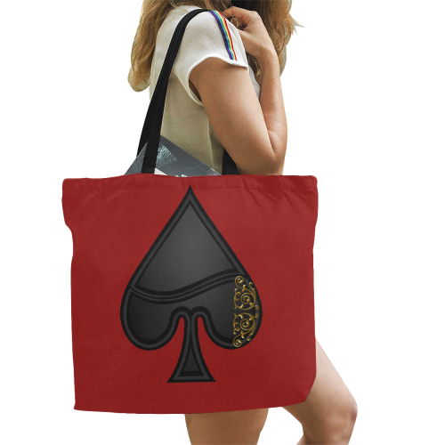 Spade Las Vegas Symbol Playing Card Shape / Red All Over Print Canvas Tote Bag/Large (Model 1699)