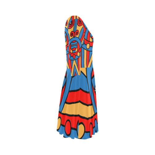 Aztec Maasai Lion Tribal Elbow Sleeve Ice Skater Dress (D20)