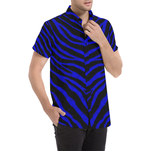 Ripped SpaceTime Stripes - Blue Men's All Over Print Short Sleeve Shirt/Large Size (Model T53)