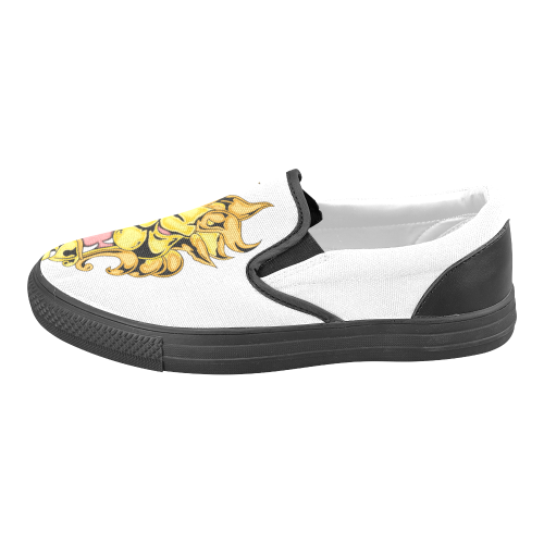 Gold Metallic Lion White Men's Slip-on Canvas Shoes (Model 019)