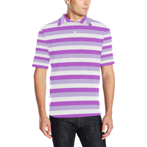 Purple Stripes Men's All Over Print Polo Shirt (Model T55)