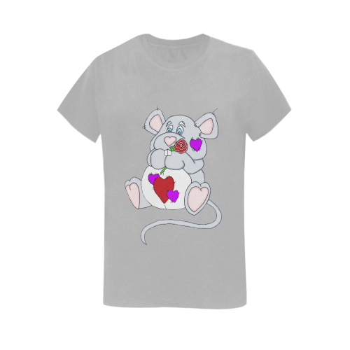 Valentine Mouse Grey Women's T-Shirt in USA Size (Two Sides Printing)