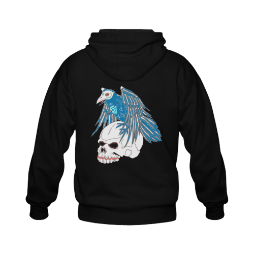 Raven Sugar Skull Black Gildan Full Zip Hooded Sweatshirt (Model H02)