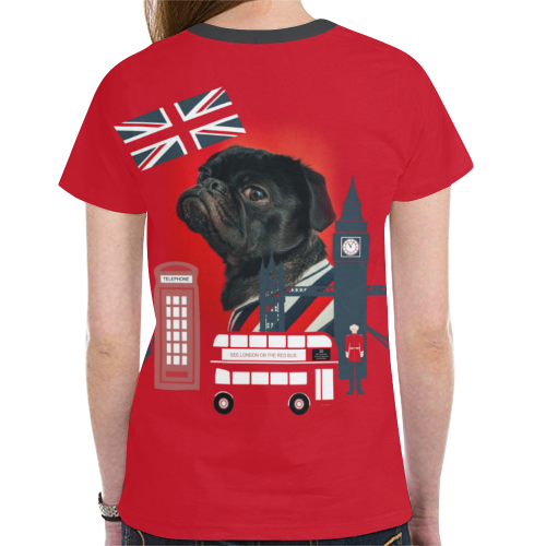 Cute Proud London Pug New All Over Print T-shirt for Women (Model T45)