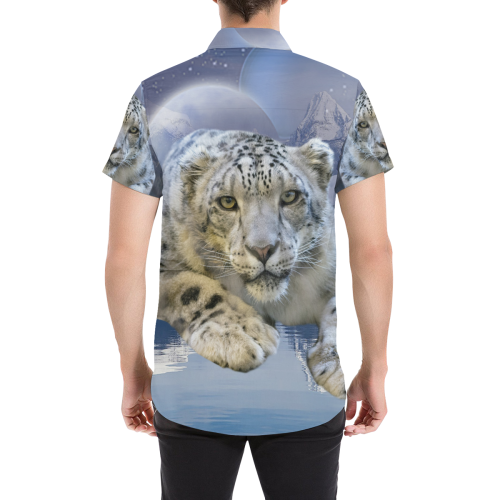 Snow Leopard and Moon Men's All Over Print Short Sleeve Shirt/Large Size (Model T53)