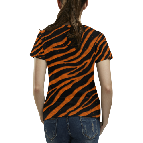 Ripped SpaceTime Stripes - Orange All Over Print T-Shirt for Women (USA Size) (Model T40)