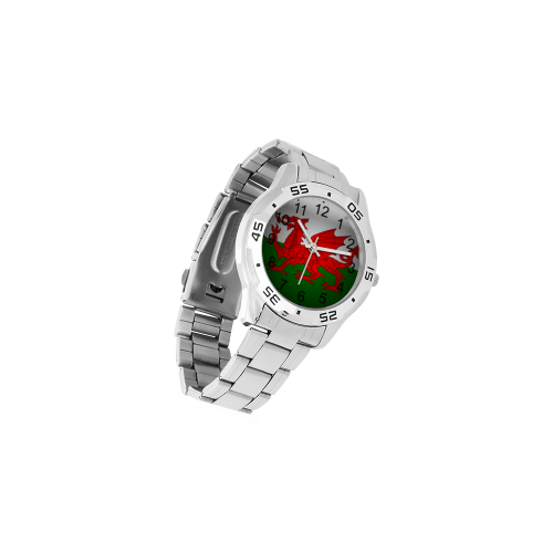 Welsh flag Men's Stainless Steel Analog Watch(Model 108)