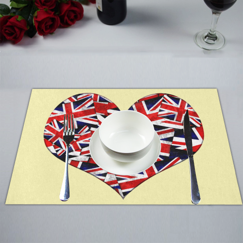 Union Jack British UK Flag Heart Yellow Placemat 14’’ x 19’’ (Set of 2)