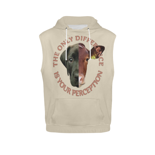 Vegan Cow and Dog Design with Slogan All Over Print Sleeveless Hoodie for Men (Model H15)