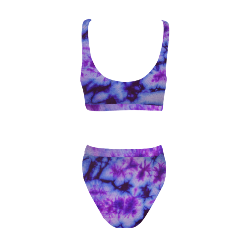 tie dye in shades of blue and purple Sport Top & High-Waisted Bikini Swimsuit (Model S07)