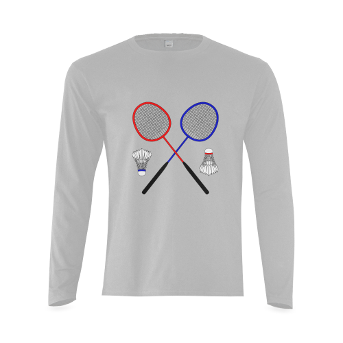 Badminton Rackets and Shuttlecocks Sports on Silver Sunny Men's T-shirt (long-sleeve) (Model T08)