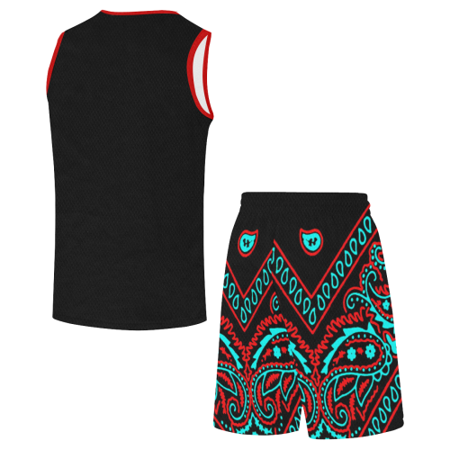 blue and red bandana shorts / black top All Over Print Basketball Uniform