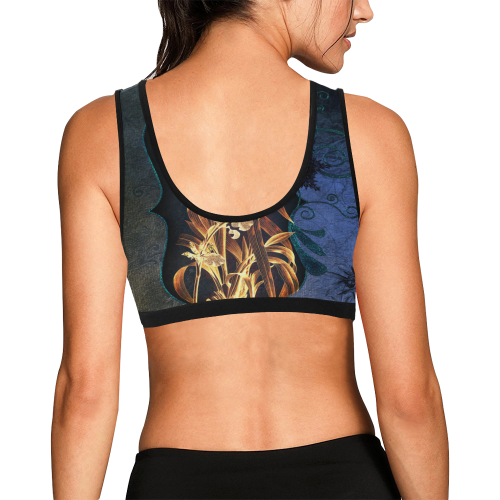 Beautiful flowers on vintage background Women's All Over Print Sports Bra (Model T52)