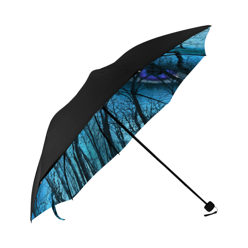 Dark Forest With Looking Eyes In Blue Violet Color Anti-UV Foldable Umbrella (Underside Printing) (U07)