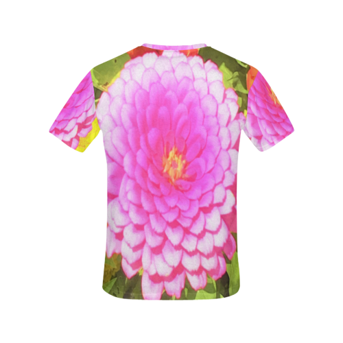 Pretty Round Pink Zinnia in the Garden All Over Print T-Shirt for Women (USA Size) (Model T40)